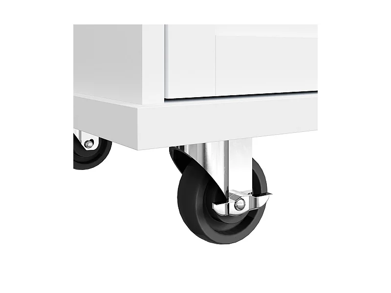 Ilot central de cuisine avec 5 tiroirs 3 niches et 1 porte, avec pieds de support fixe et roulettes, 134x46x92cm - Blanc