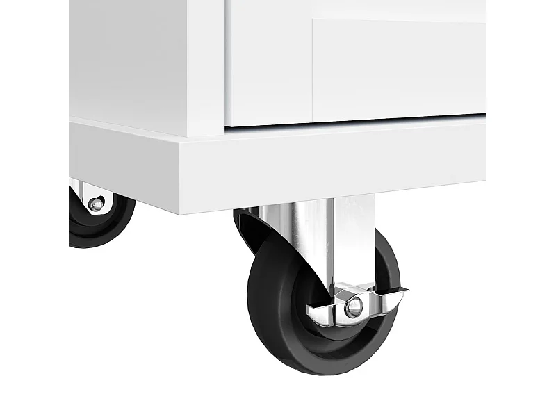 Kücheninsel mit 5 Schubladen 3 Fächer und 1 Tür, mit festen Füßen und Rollen, 134x46x92cm - Weiß