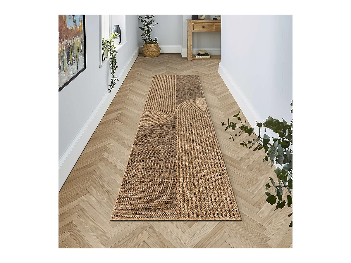 Tapis Kansas intérieur extérieur design jute résistant intempéries terrasse - Nature - 80 x 250 cm