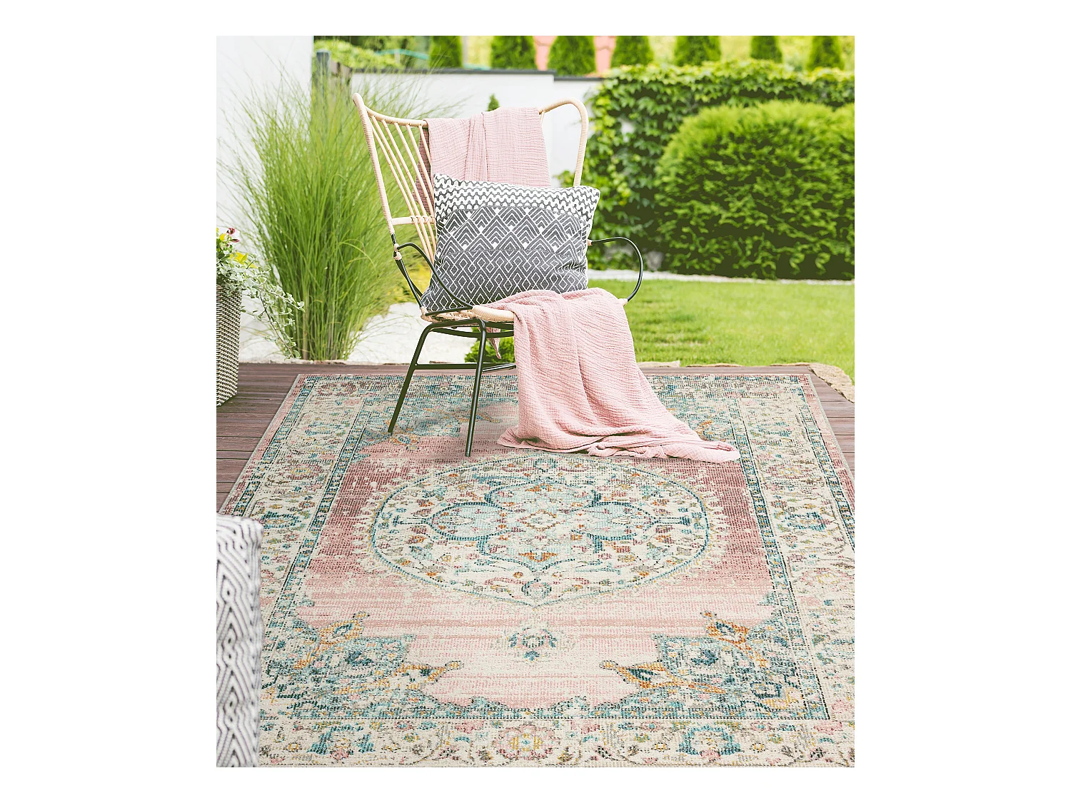 Tapis Palma d'extérieur Oriental, Rose, 80 x 150 cm