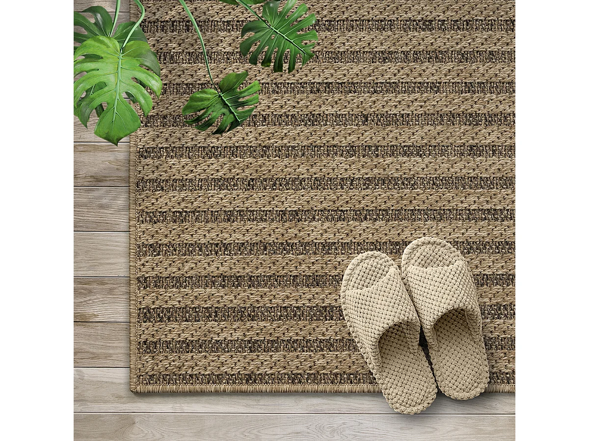 Tapis Kansas intérieur extérieur design jute résistant intempéries terrasse - Nature - 60 x 180 cm