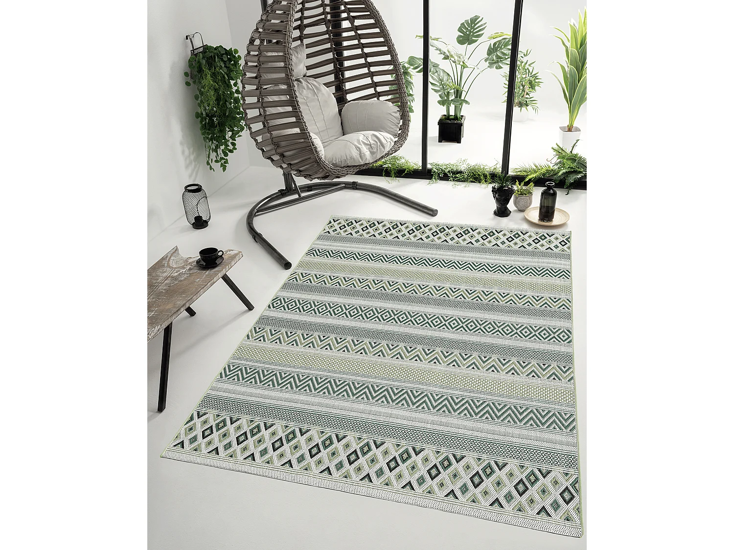 Tapis Machka d'extérieur diamant, Vert, 140 x 200 cm