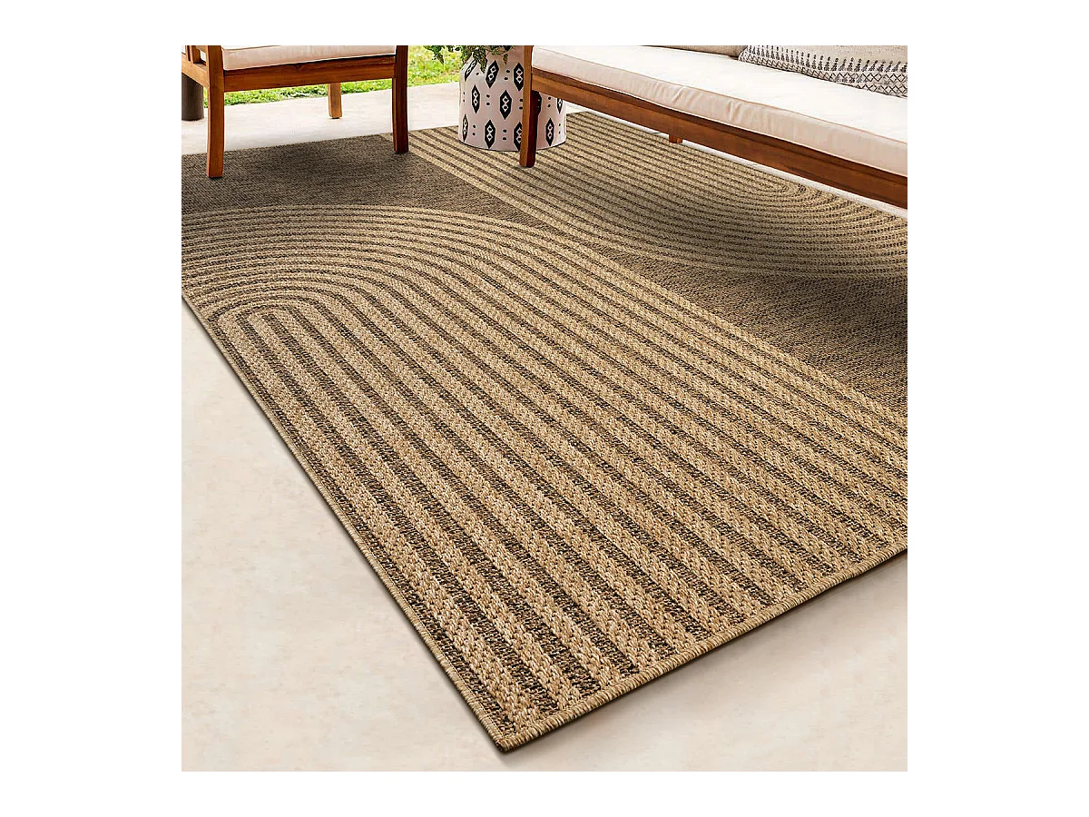 Tapis Kansas intérieur extérieur design jute résistant intempéries terrasse - Nature - 140 x 200 cm