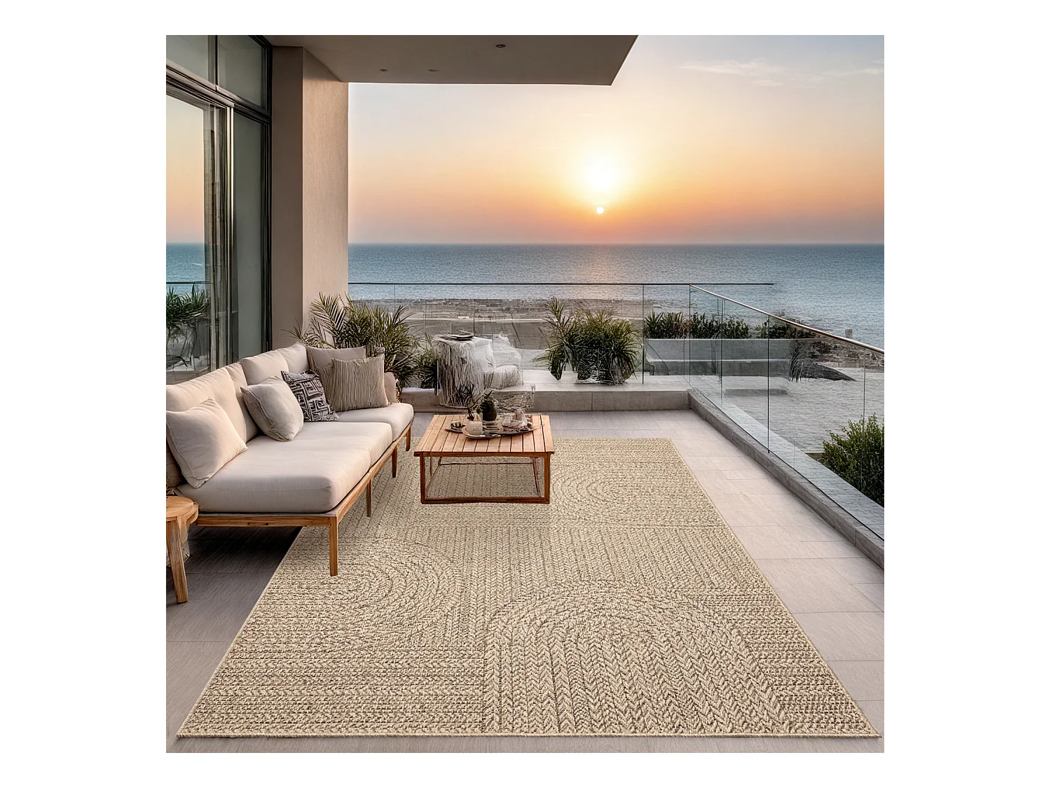 Tapis Kansas intérieur extérieur jute résistant intempéries terrasse - Nature - 160 x 230 cm