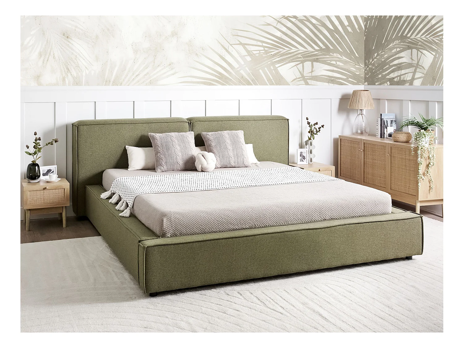 Lit avec sommier Tissu LINARDS 180 x 200 cm Vert