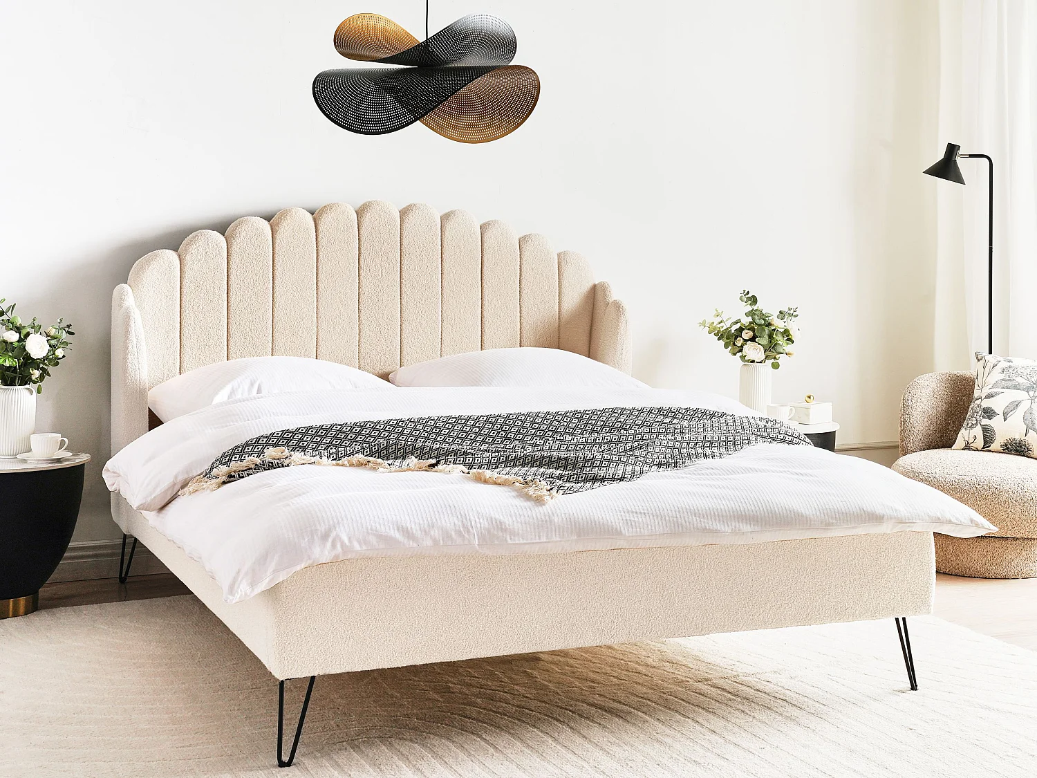 Lit avec sommier Bouclé AMBILLOU 160 x 200 cm Beige