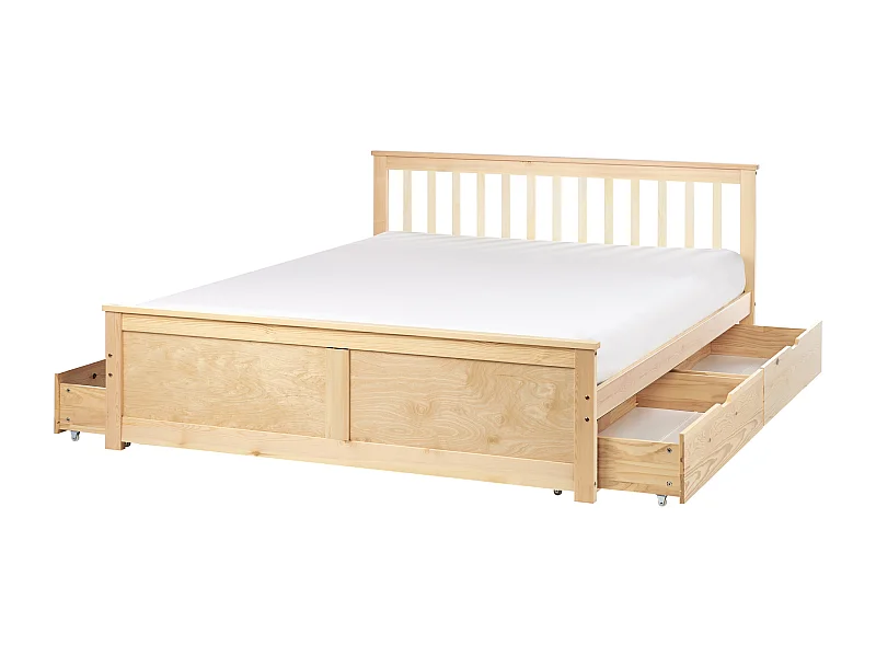 Bett mit Schubladen Kiefernholz OLENDON 160 x 200 cm Hellbraun