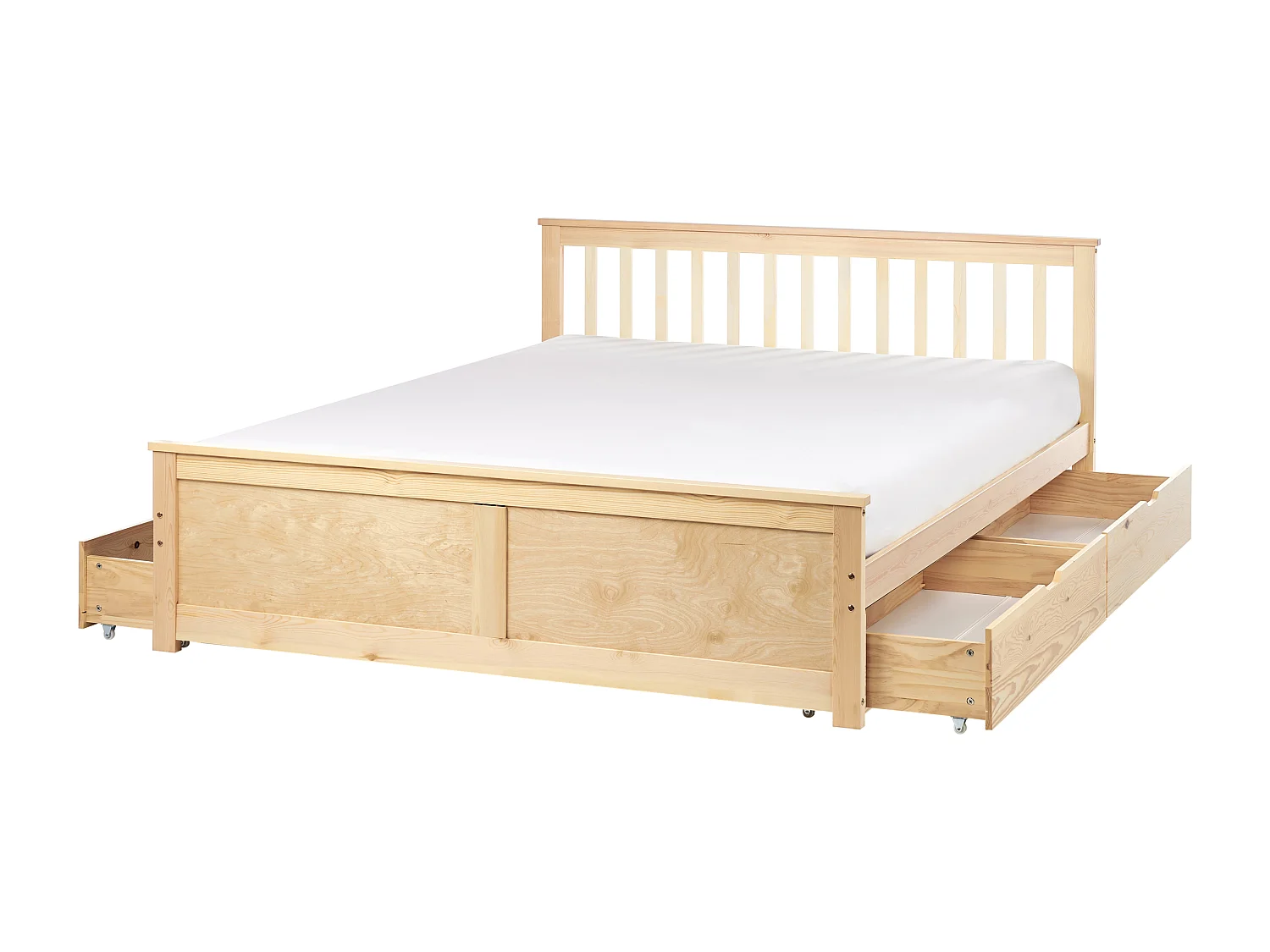 Lit avec tiroirs de rangement Bois de pin OLENDON 160 x 200 cm Marron clair