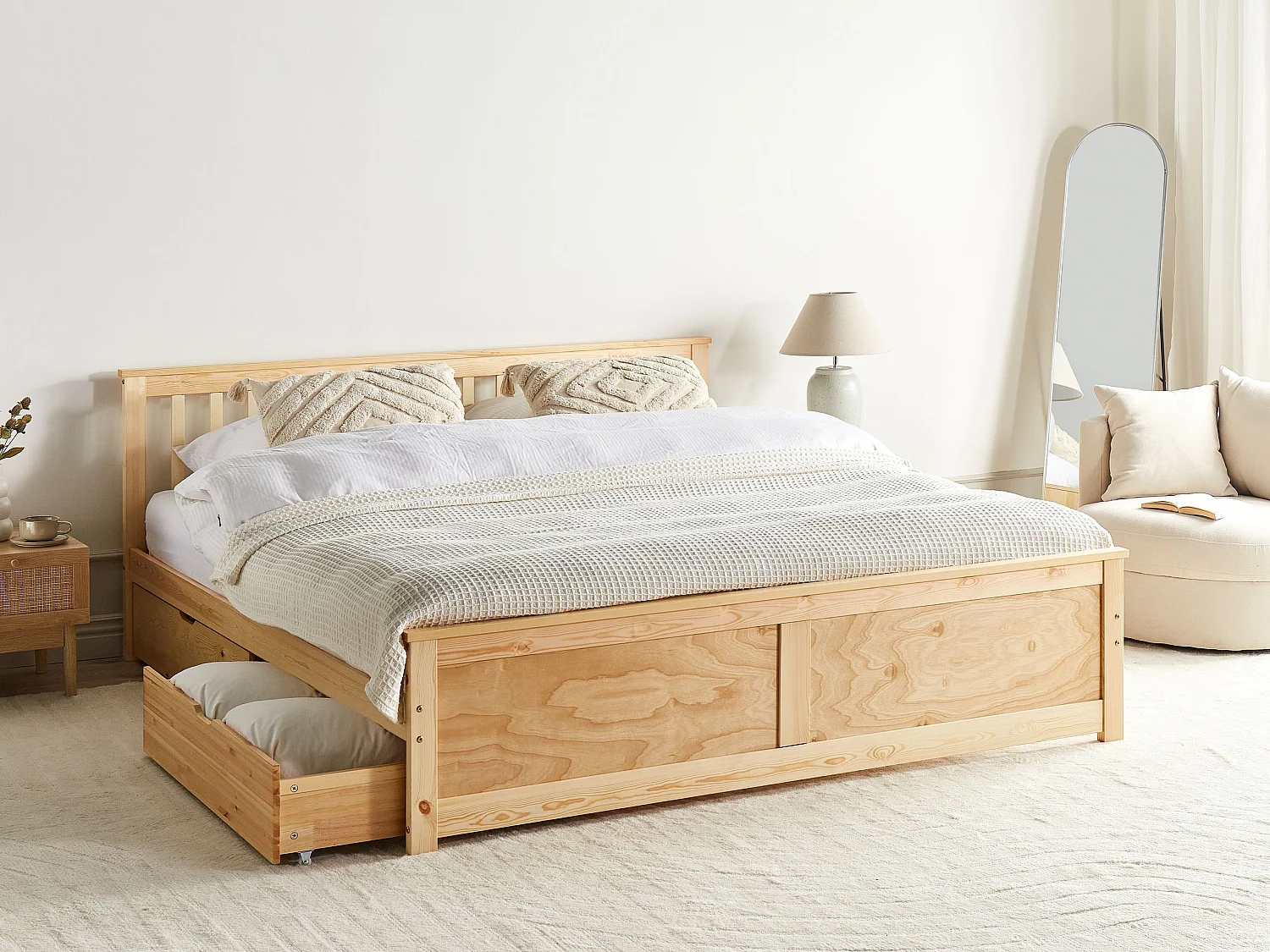 Bed with 4 Drawers OLENDON Pine Wood Light Brown 160 x 200 cm (EU King Size)