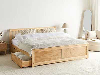 Lit avec tiroirs de rangement Bois de pin OLENDON 160 x 200 cm Marron clair