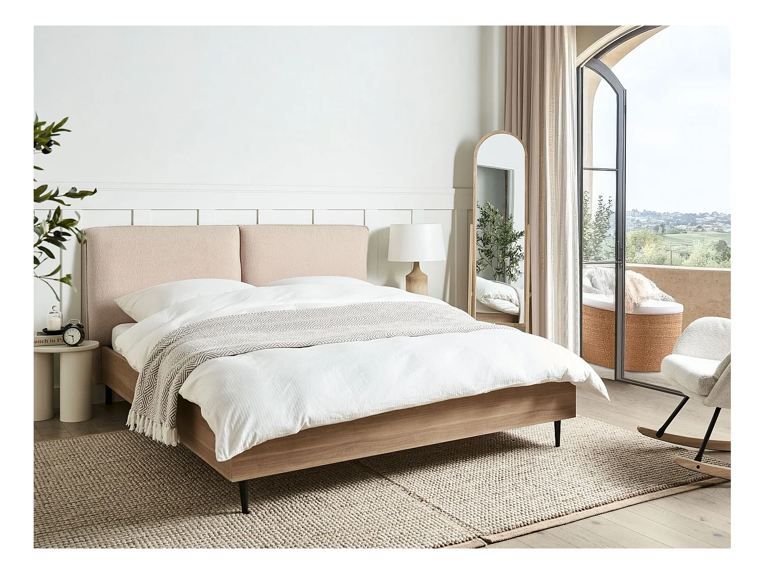 Lit avec sommier Bouclé LIMANTON 160 x 200 cm Beige