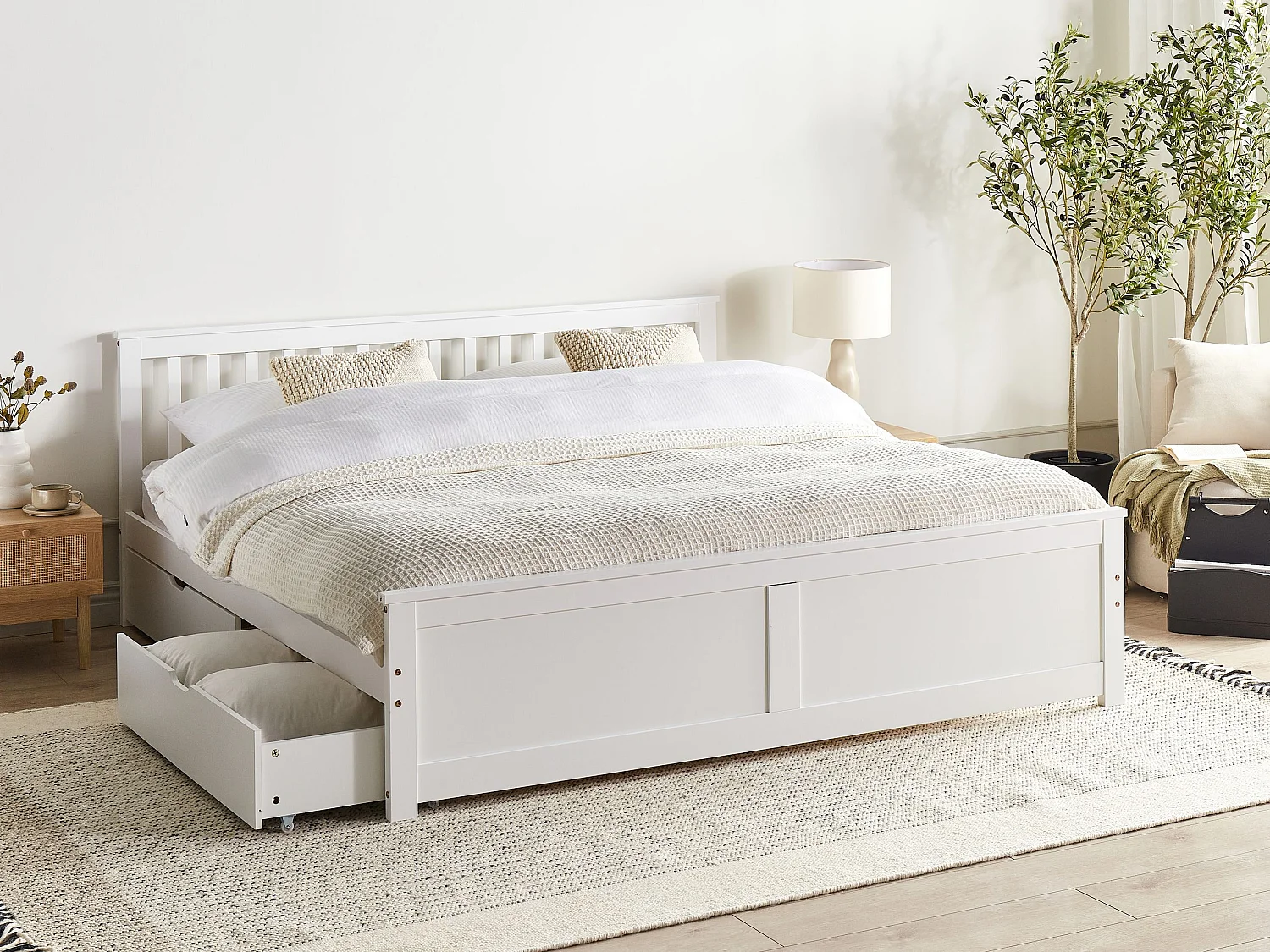 Bed with 4 Drawers OLENDON Pine Wood White 180 x 200 cm (EU Super King)