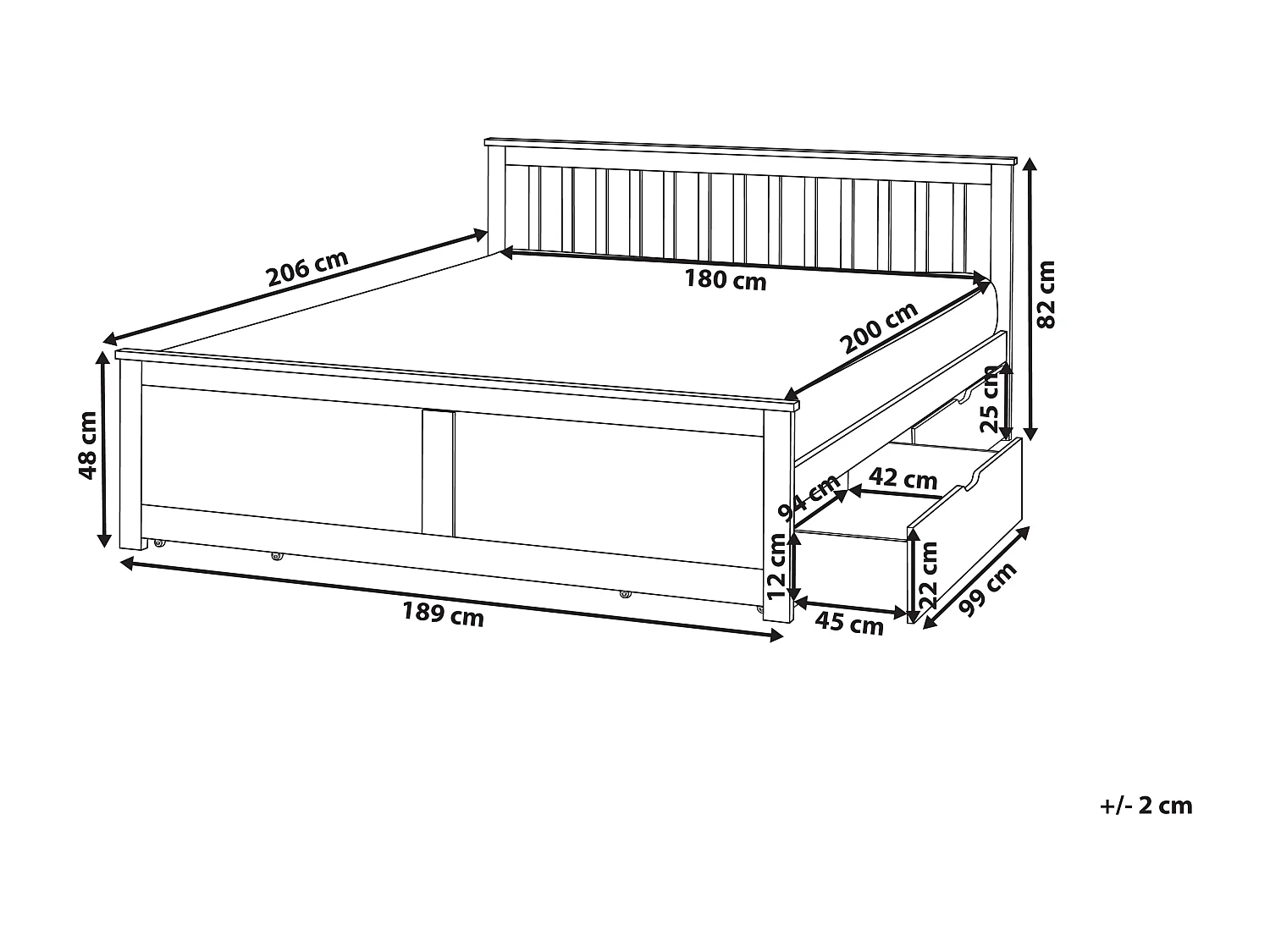 Lit avec tiroirs de rangement Bois de pin OLENDON 180 x 200 cm Blanc