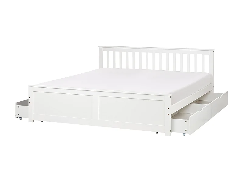 Lit avec tiroirs de rangement Bois de pin OLENDON 180 x 200 cm Blanc