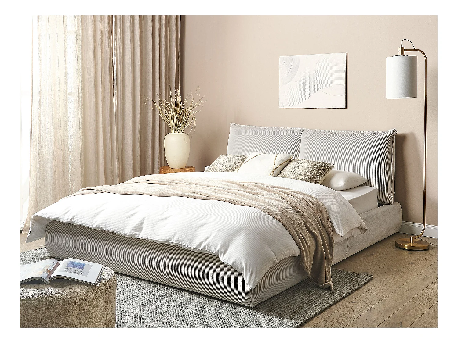 Lit à eau Velours côtelé VINAY 160 x 200 cm Beige clair