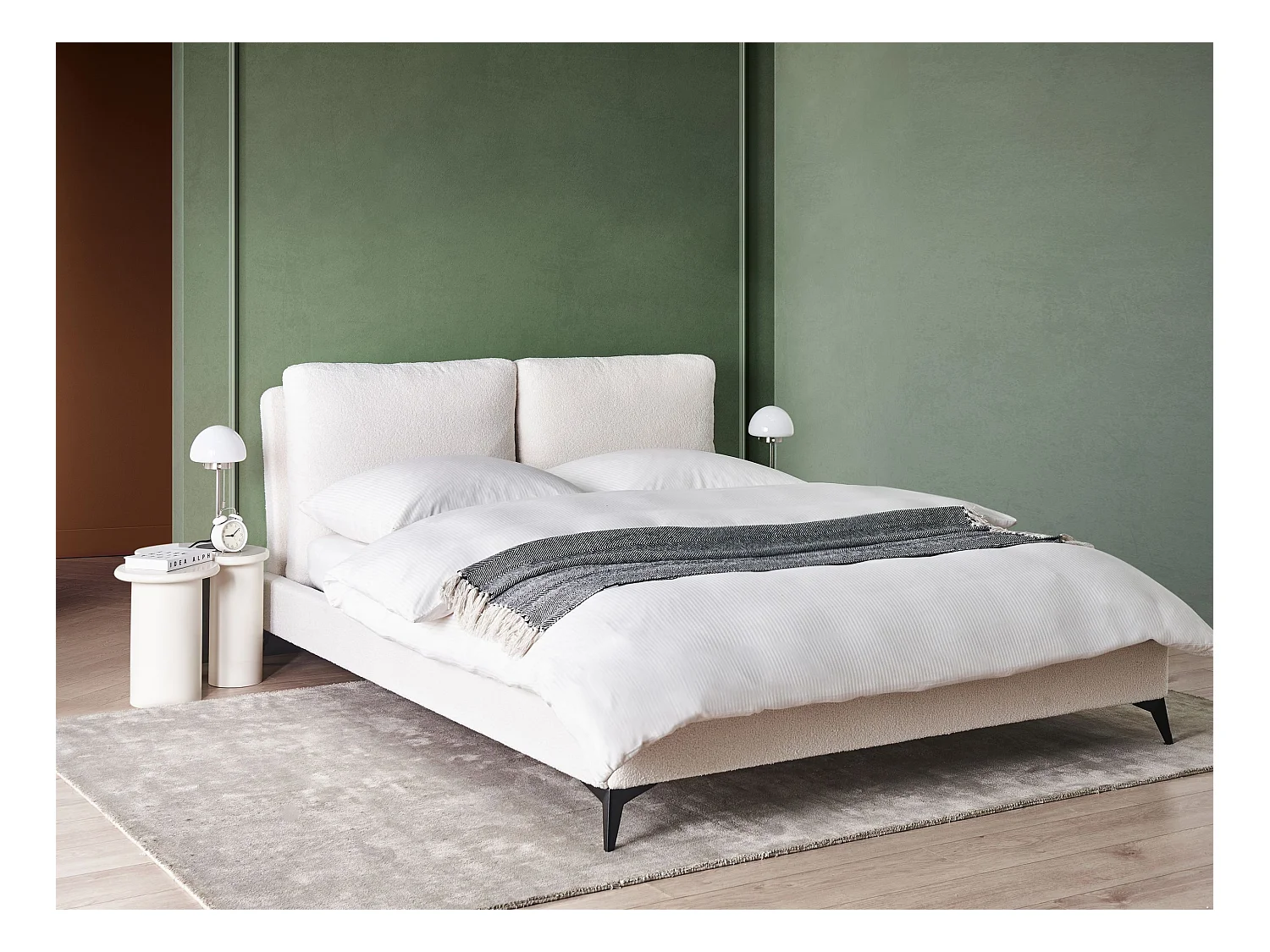 Lit avec sommier Bouclé MELLE 160 x 200 cm Blanc cassé