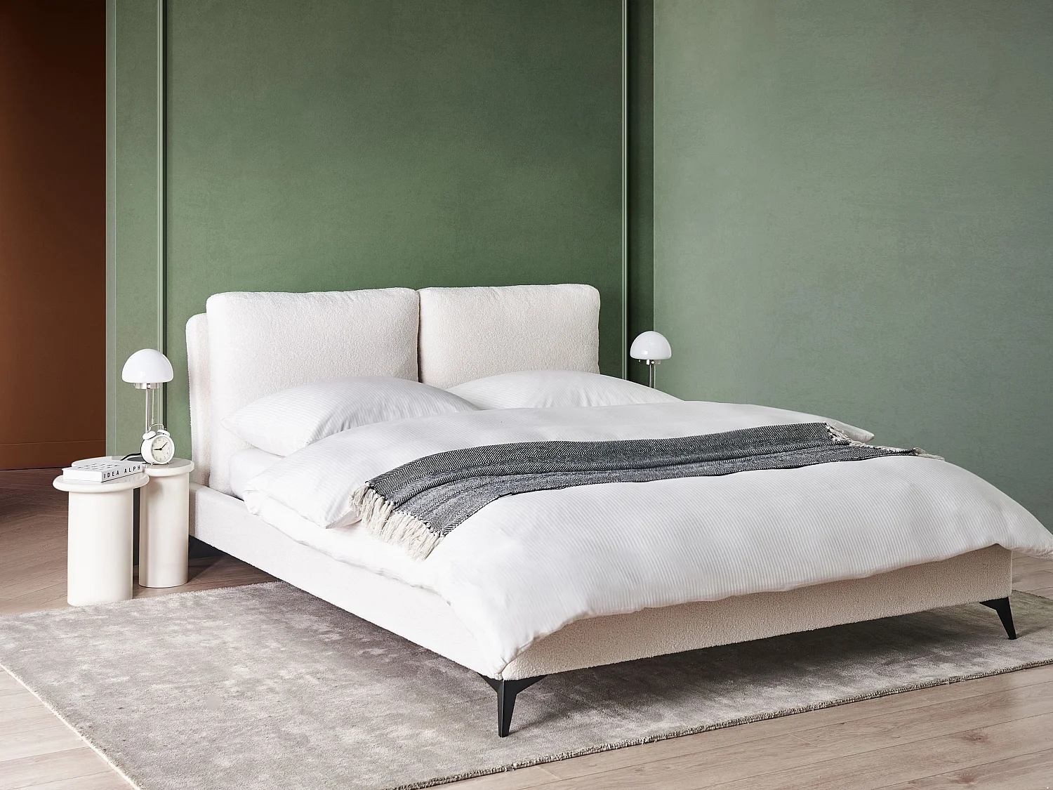 Lit avec sommier Bouclé MELLE 160 x 200 cm Blanc cassé