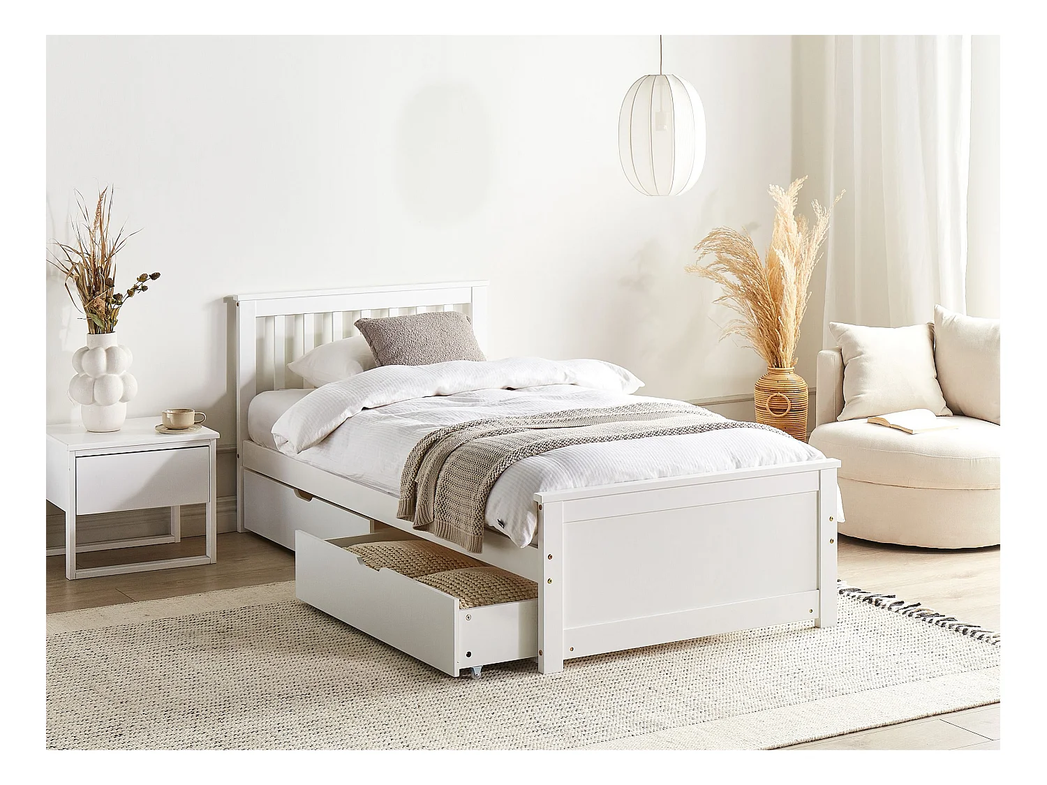 Lit avec tiroirs de rangement Bois de pin OLENDON 90 x 200 cm Blanc