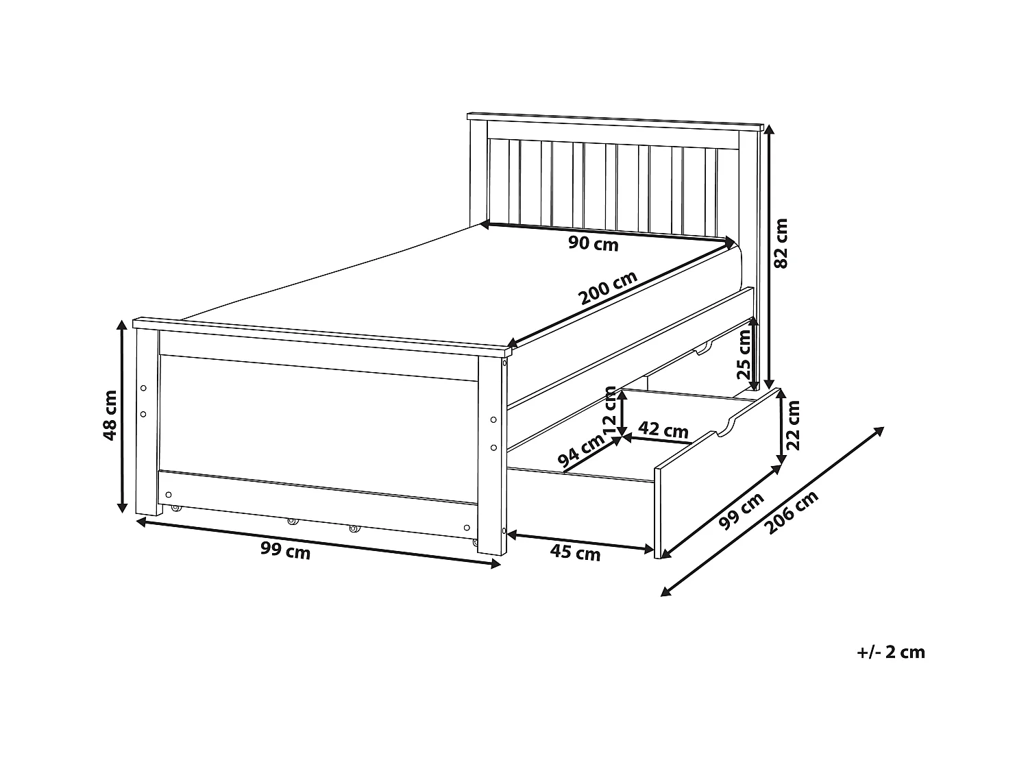 Lit avec tiroirs de rangement Bois de pin OLENDON 90 x 200 cm Blanc