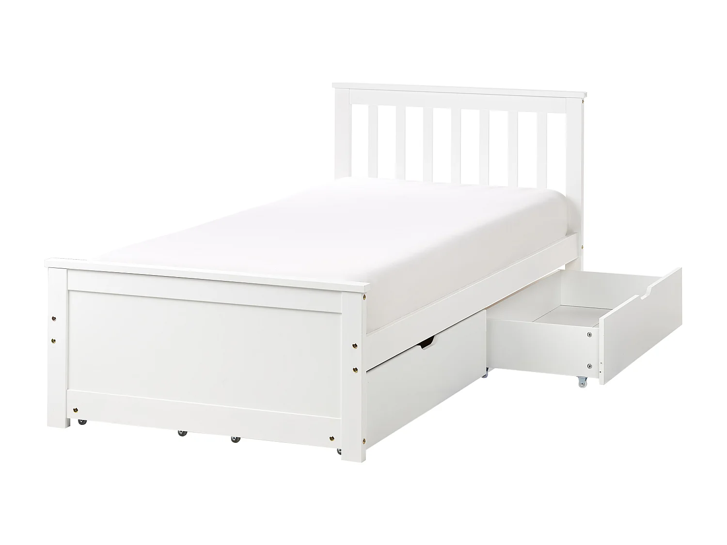 Letto con cassetti contenitori Legno di pino OLENDON 90 x 200 cm Bianco