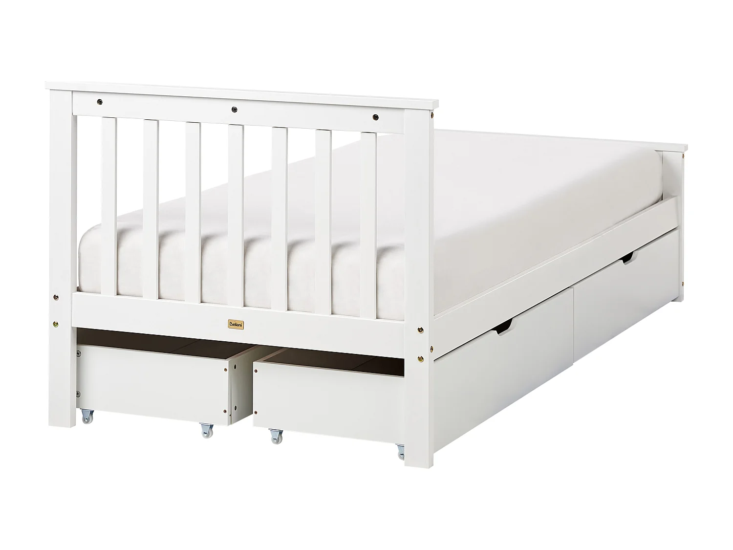 Letto con cassetti contenitori Legno di pino OLENDON 90 x 200 cm Bianco