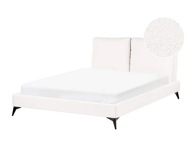 Lit avec sommier Bouclé MELLE 140 x 200 cm Blanc cassé