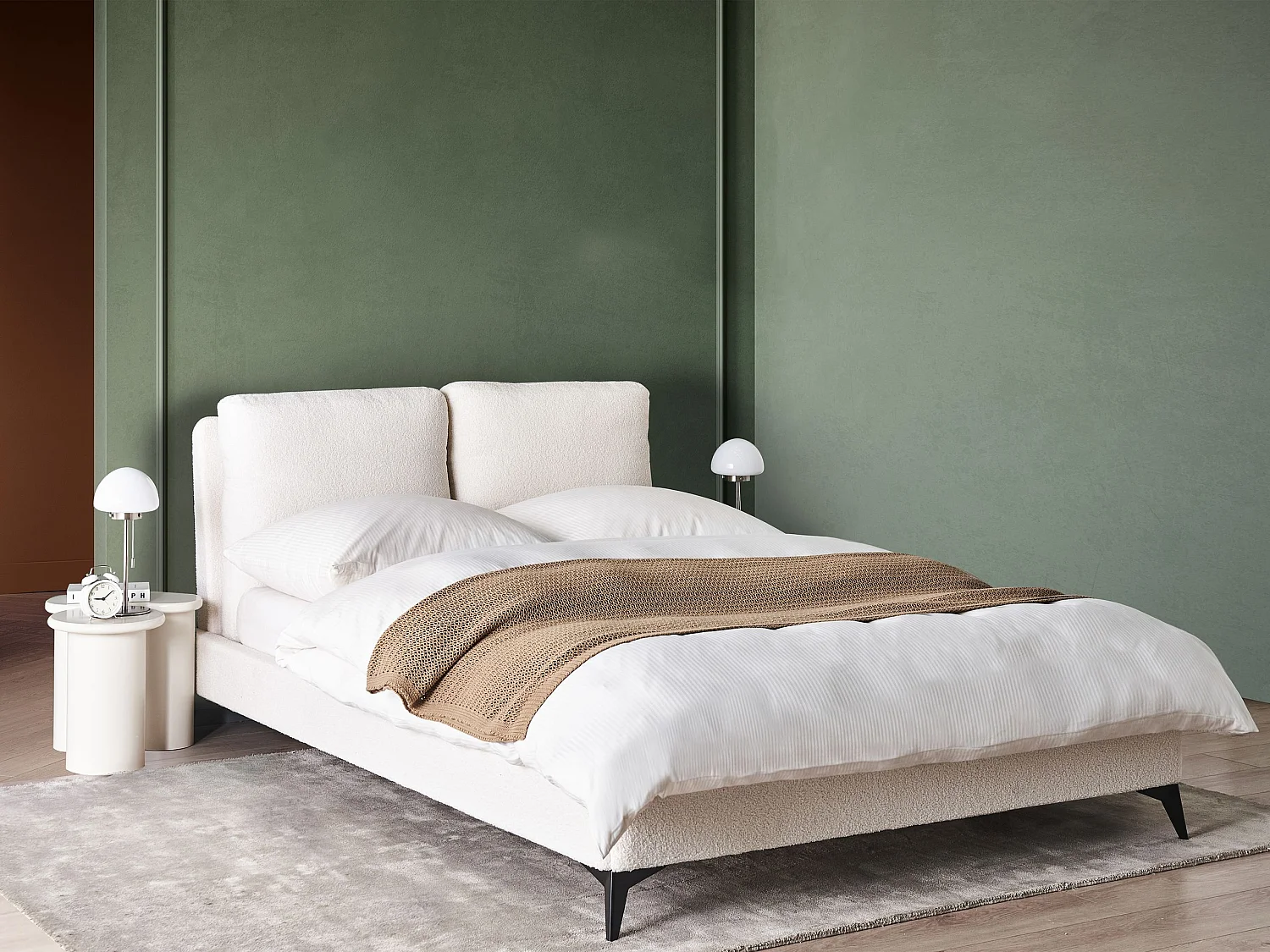 Lit avec sommier Bouclé MELLE 140 x 200 cm Blanc cassé