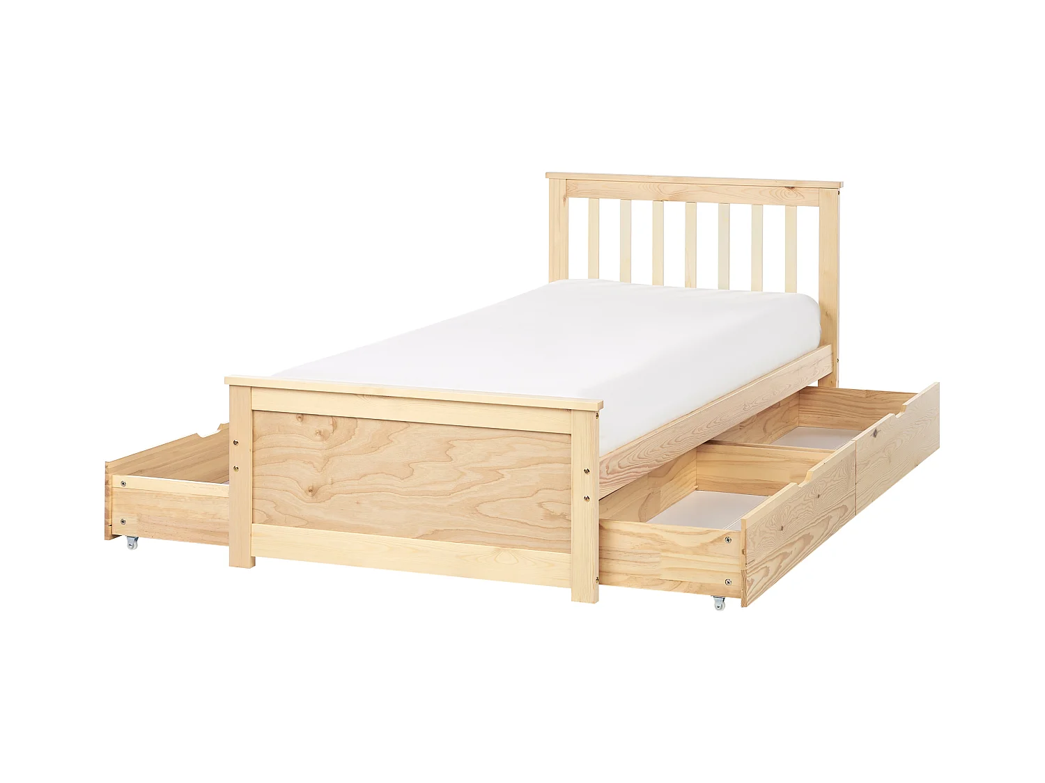 Bettrahmen Holz hellbraun mit Lattenrost 90x200 cm 4 Schubladen Skandi Olendon