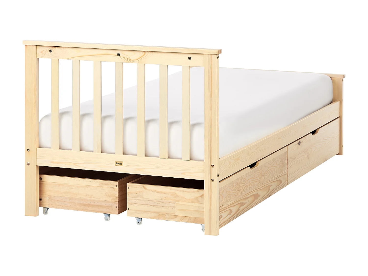 Letto con cassetti contenitori Legno di pino OLENDON 90 x 200 cm Marrone chiaro