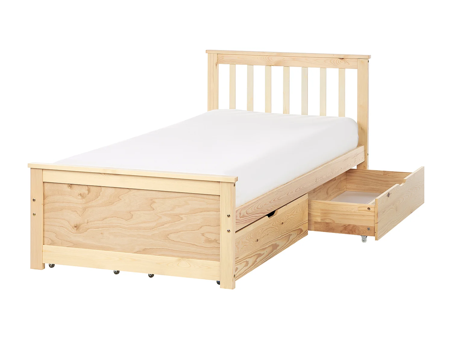 Letto con cassetti contenitori Legno di pino OLENDON 90 x 200 cm Marrone chiaro
