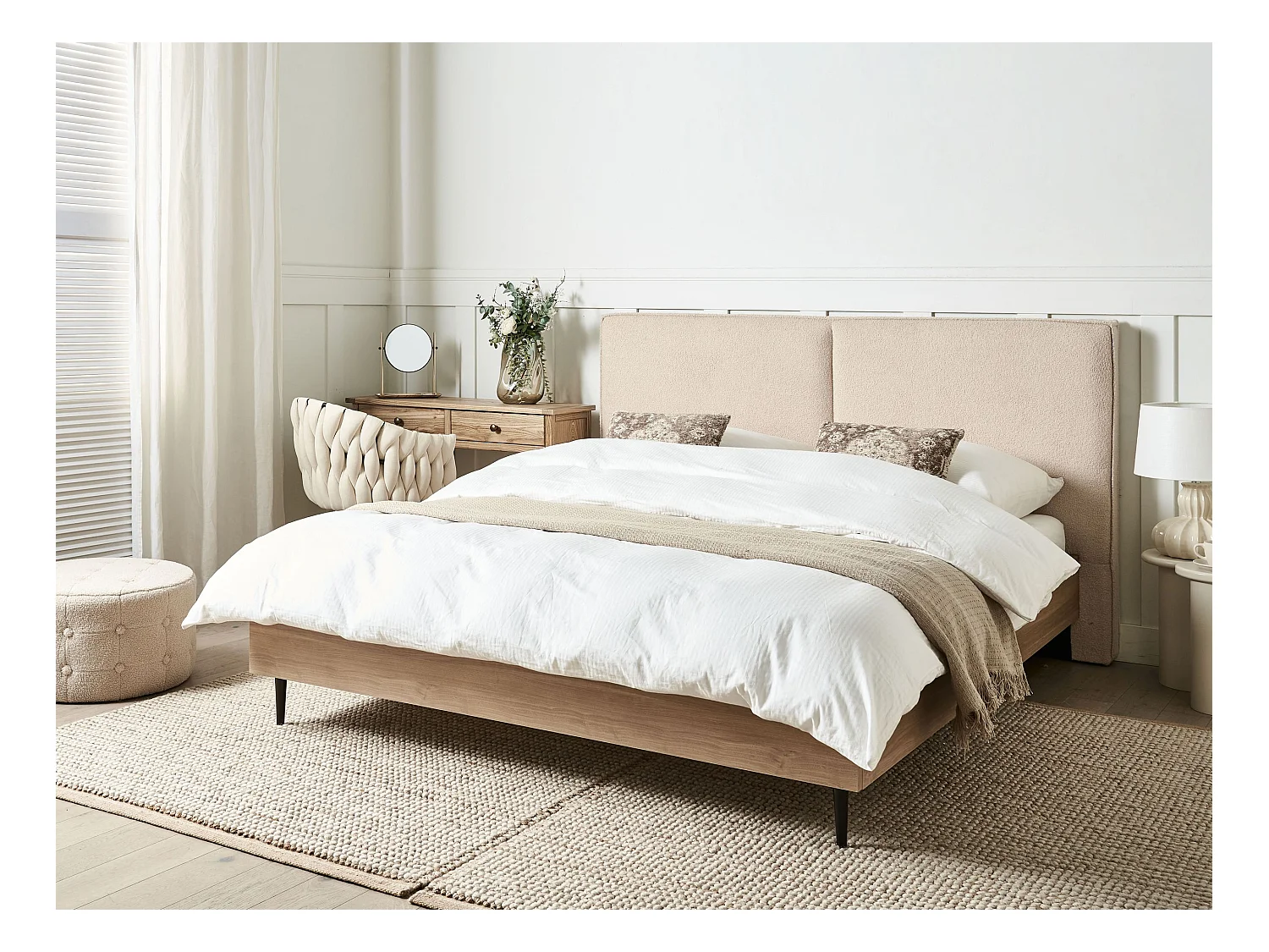 Bett mit Lattenrost Bouclé IZERNORE 160 x 200 cm Beige