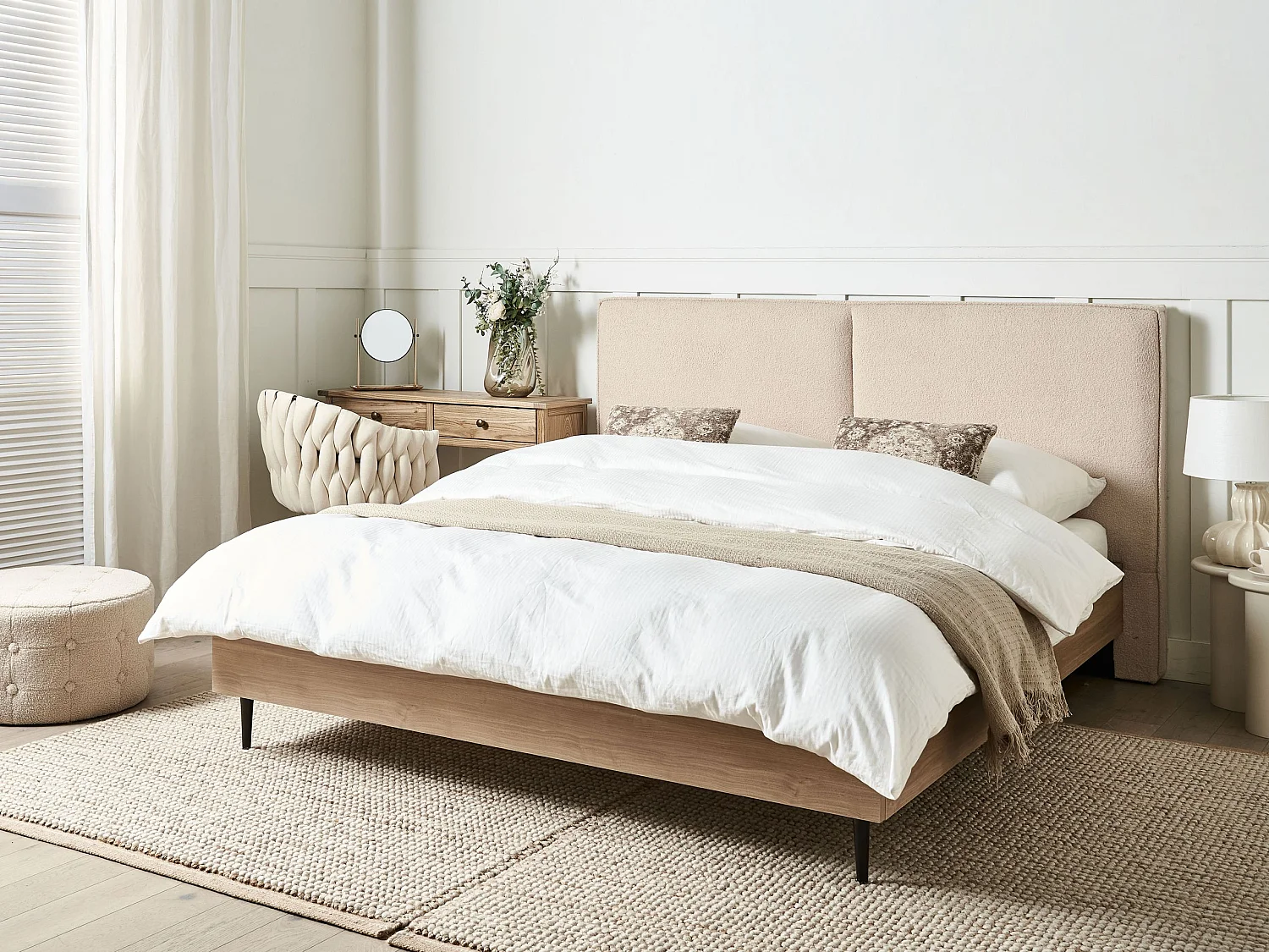 Lit avec sommier Bouclé IZERNORE 160 x 200 cm Beige