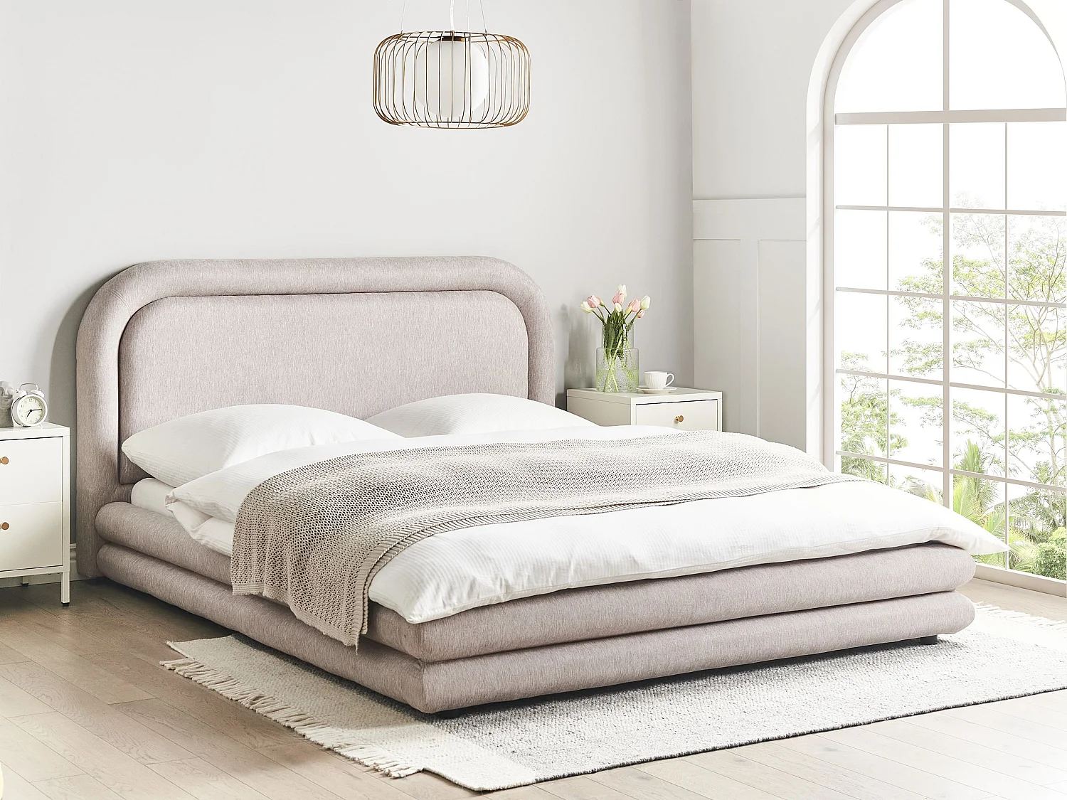 Bed Faux Linen LAVARDENS 160 x 200 cm (EU King Size) Taupe