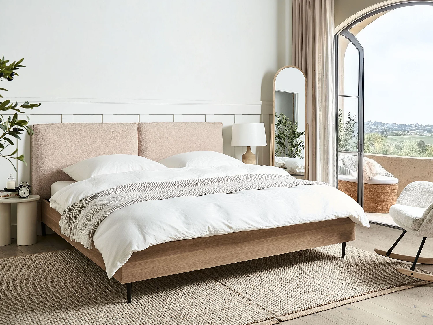 Letto Bouclé LIMANTON 180 x 200 cm Beige
