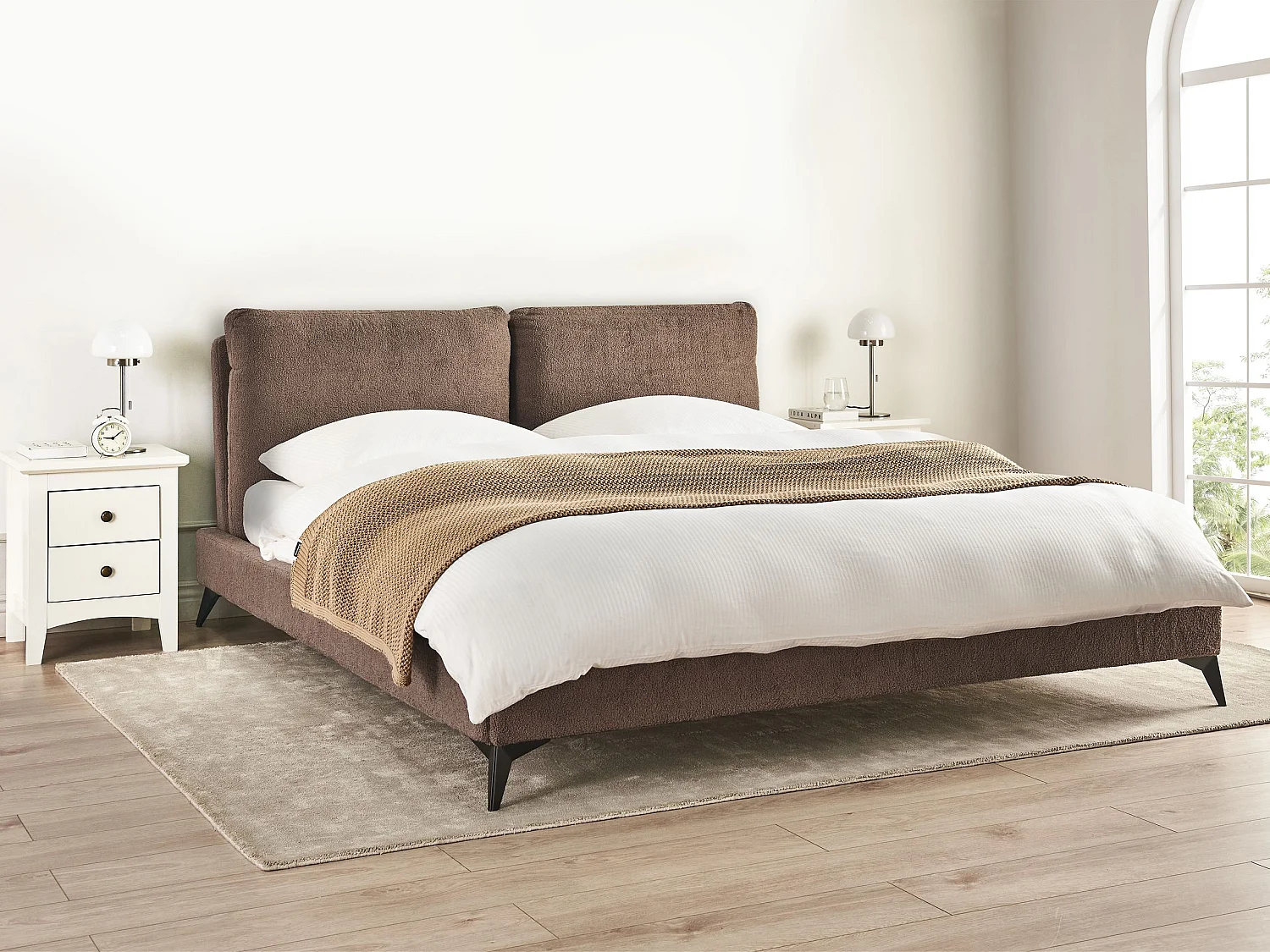 Letto Bouclé MELLE 180 x 200 cm Marrone