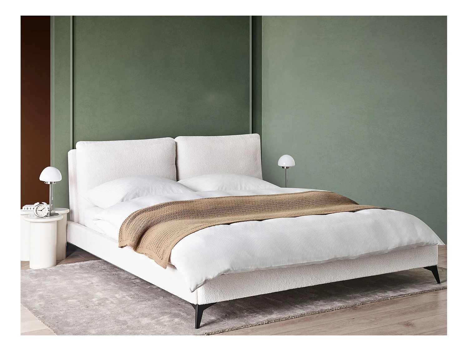 Lit avec sommier Bouclé MELLE 180 x 200 cm Blanc cassé