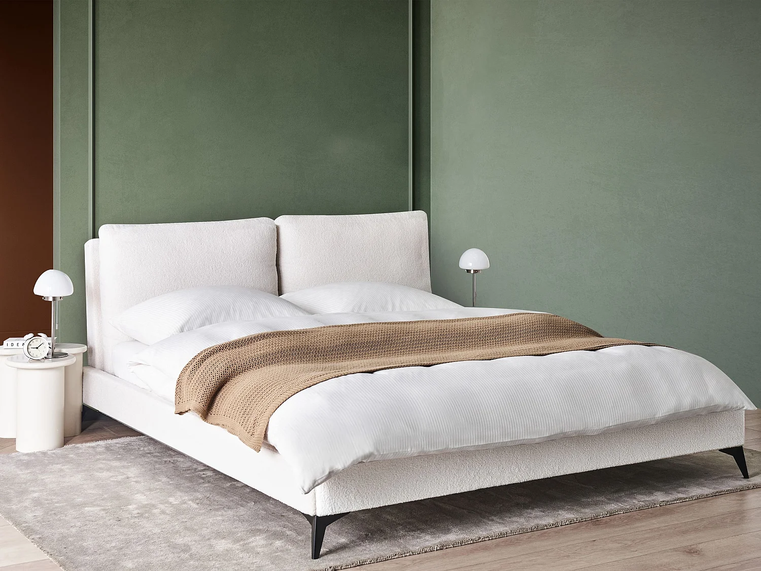 Bett mit Lattenrost Bouclé MELLE 180 x 200 cm Cremeweiss