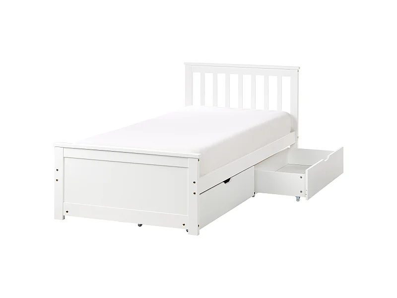 Bettrahmen aus Holz weiß mit Lattenrost 90x200 cm 2 Schubladen Skandi Olendon