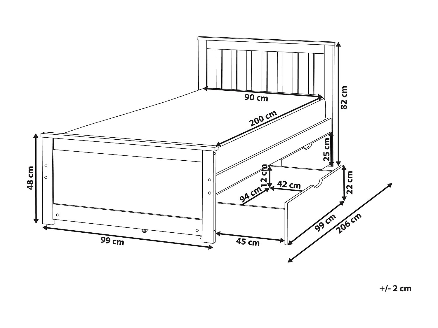 Letto legno bianco con 2 cassetti 90 x 200 cm OLENDON