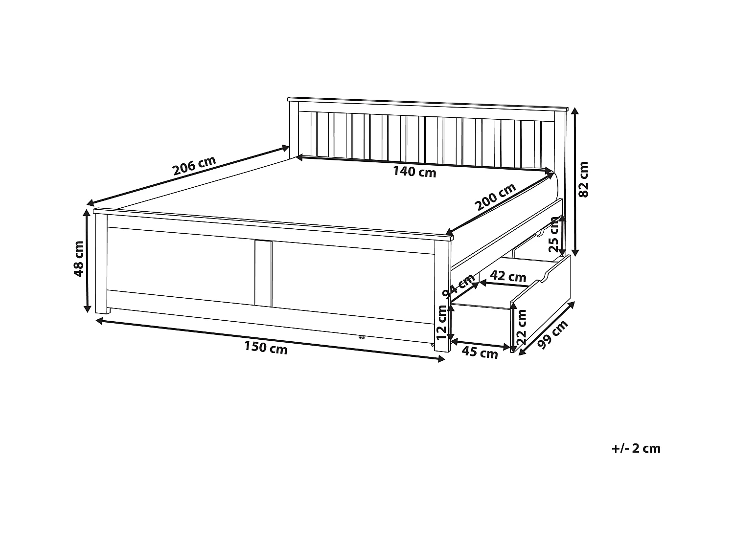 Lit avec tiroirs de rangement Bois de pin OLENDON 140 x 200 cm Blanc