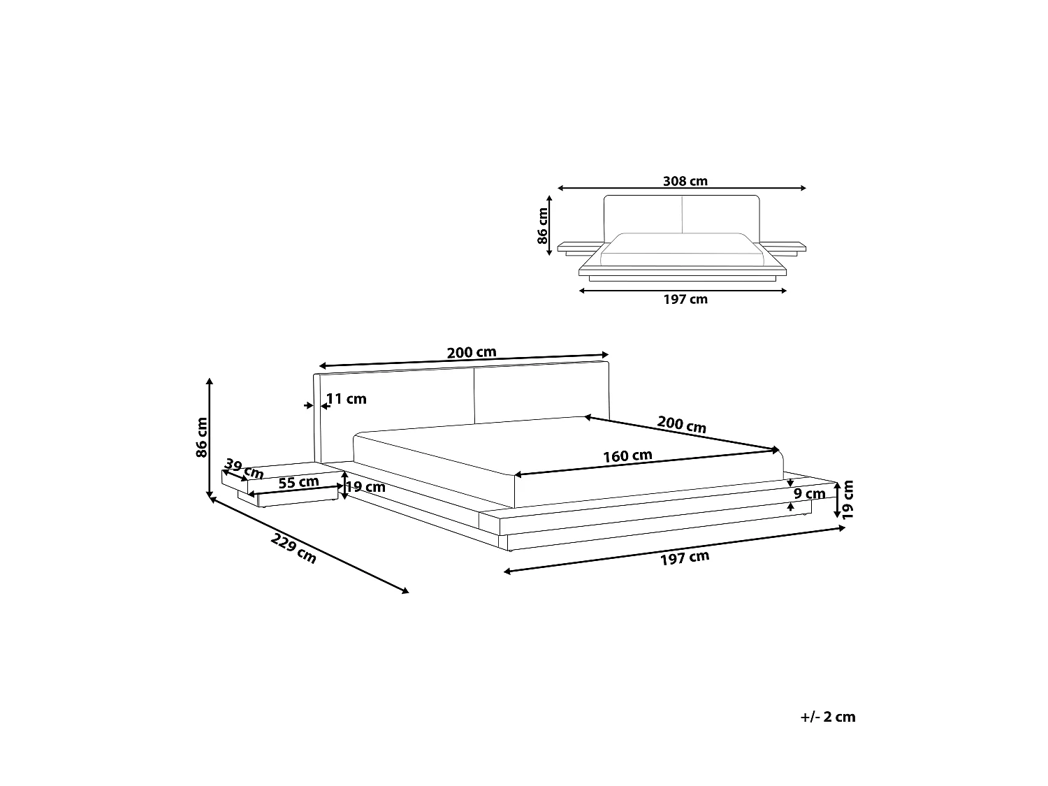 Lit à eau Bouclé ZEN 160 x 200 cm Frêne marron