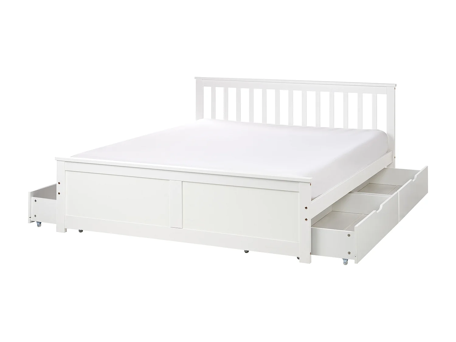 Bett mit Schubladen Kiefernholz OLENDON 160 x 200 cm Weiss
