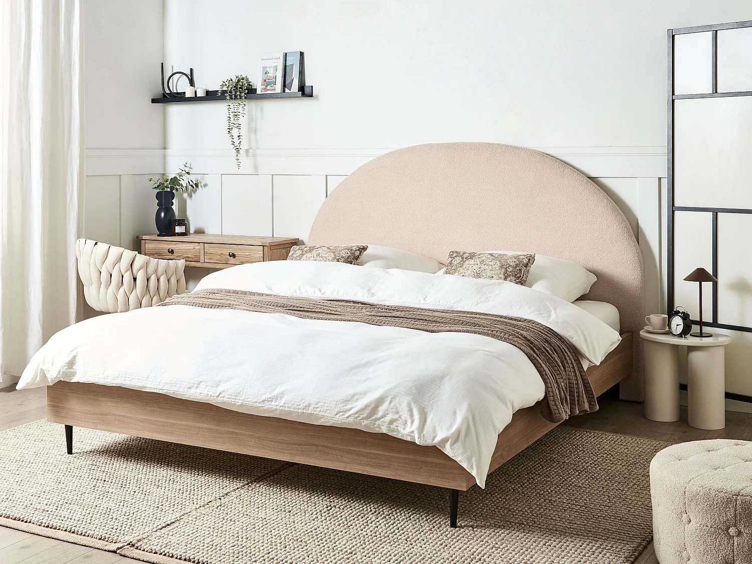 Bett mit Lattenrost Bouclé MILLAY 180 x 200 cm Beige