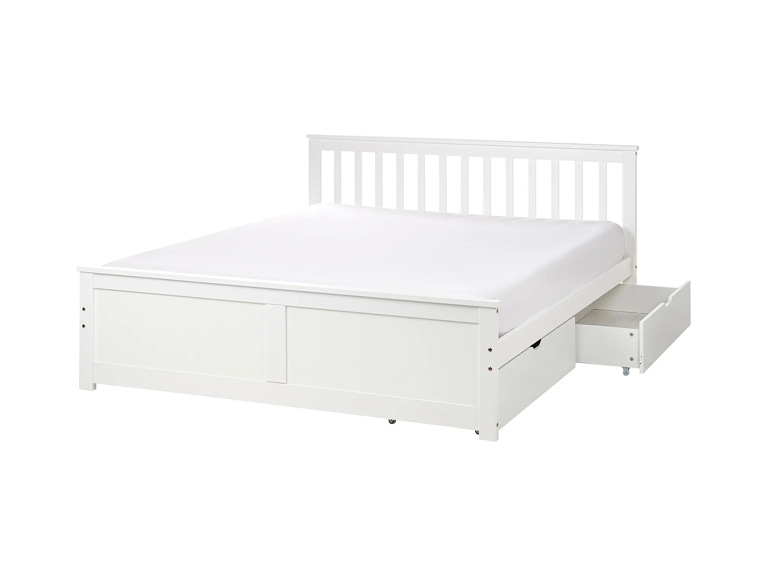 Bett mit Schubladen Kiefernholz OLENDON 160 x 200 cm Weiss