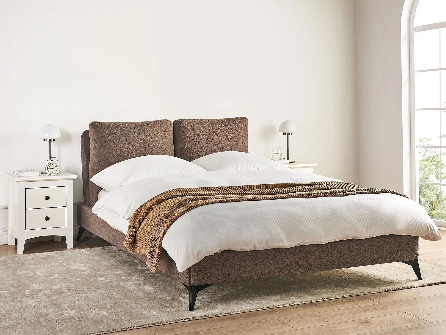 Lit avec sommier Bouclé MELLE 140 x 200 cm Marron