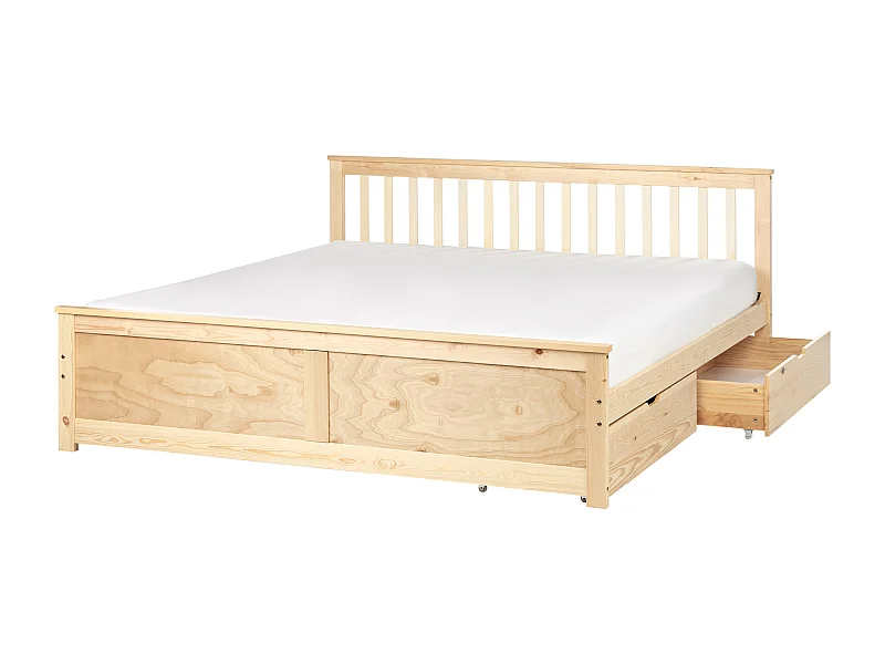 Lit avec tiroirs de rangement Bois de pin OLENDON 180 x 200 cm Marron clair