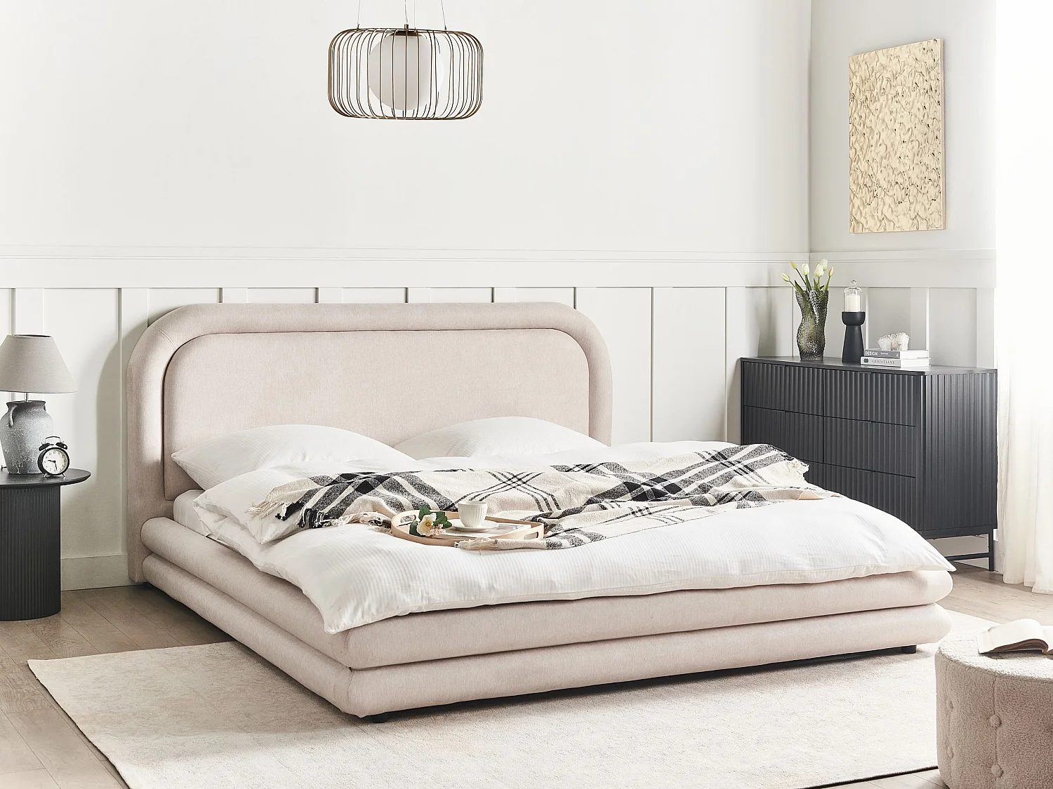 Bed Faux Linen LAVARDENS 180 x 200 cm (EU Super King) Light Beige