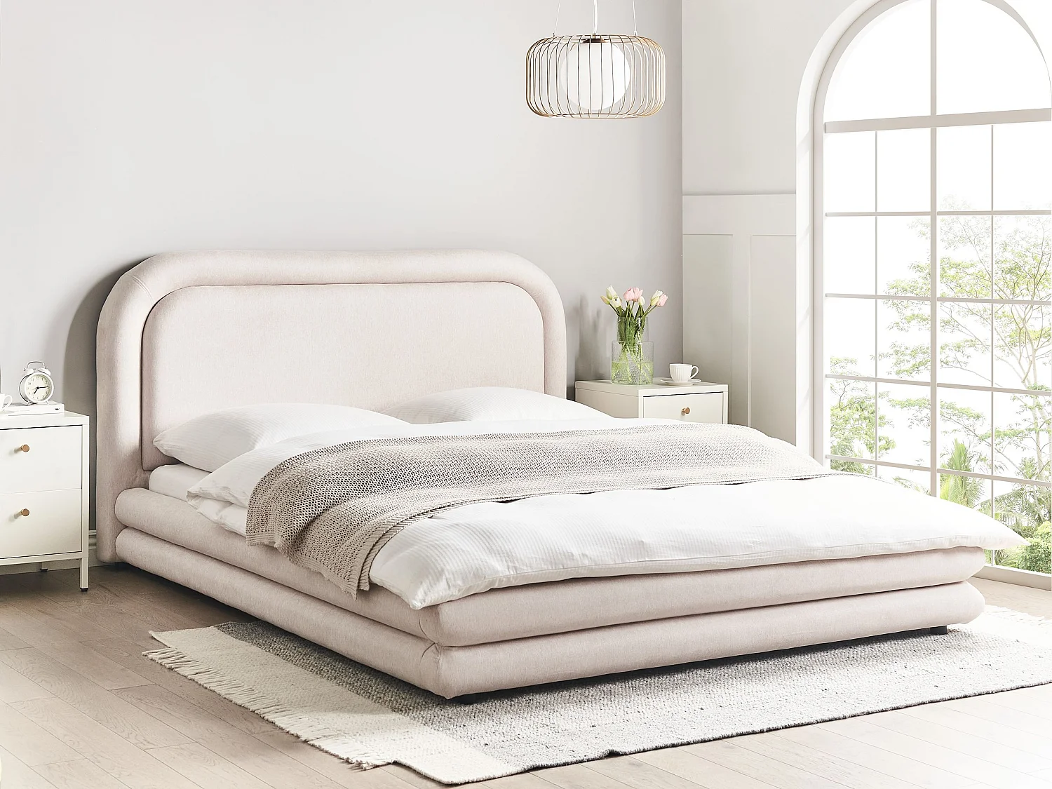 Lit à eau Lin synthétique LAVARDENS 160 x 200 cm Beige clair