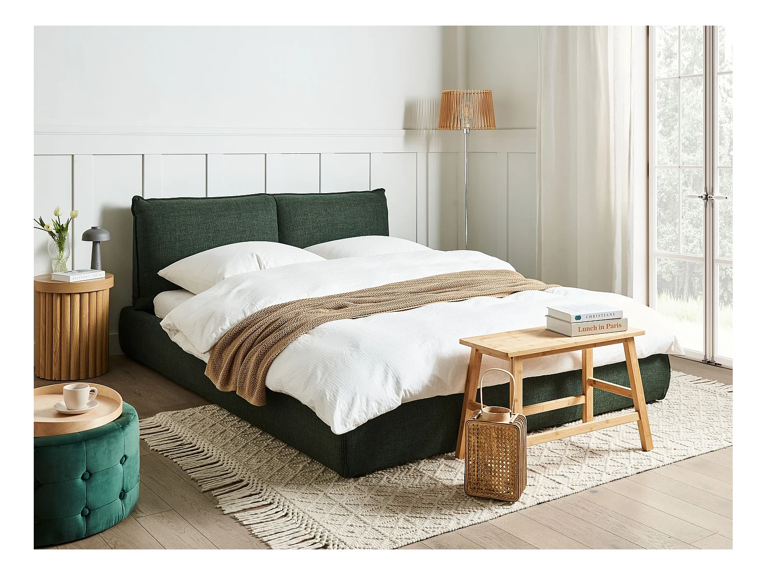 Bett mit Lattenrost Stoff VINAY 160 x 200 cm Dunkelgrün