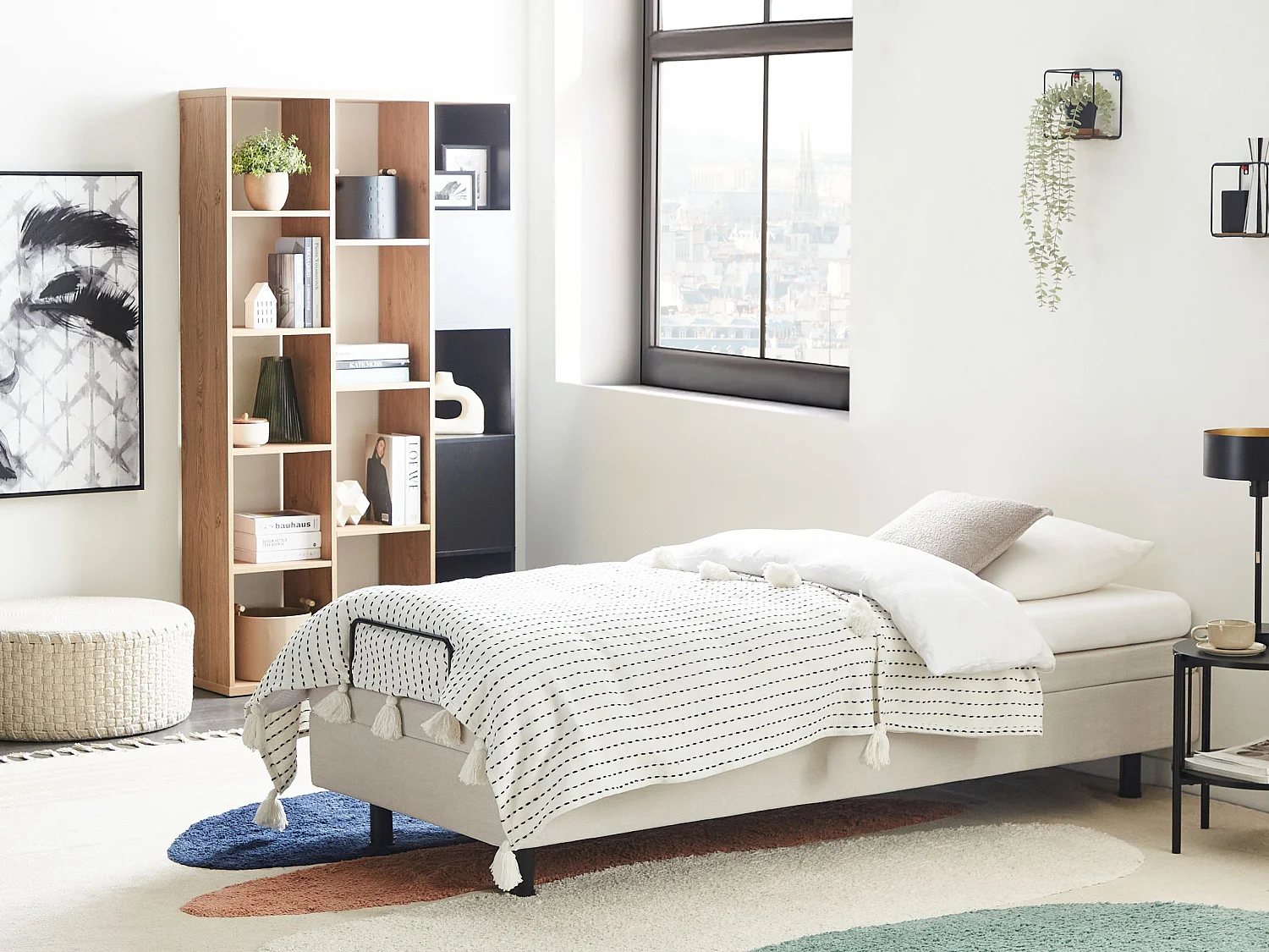 Lit réglable sans tête de lit Tissu CASTELLAN 80 x 200 cm Beige clair